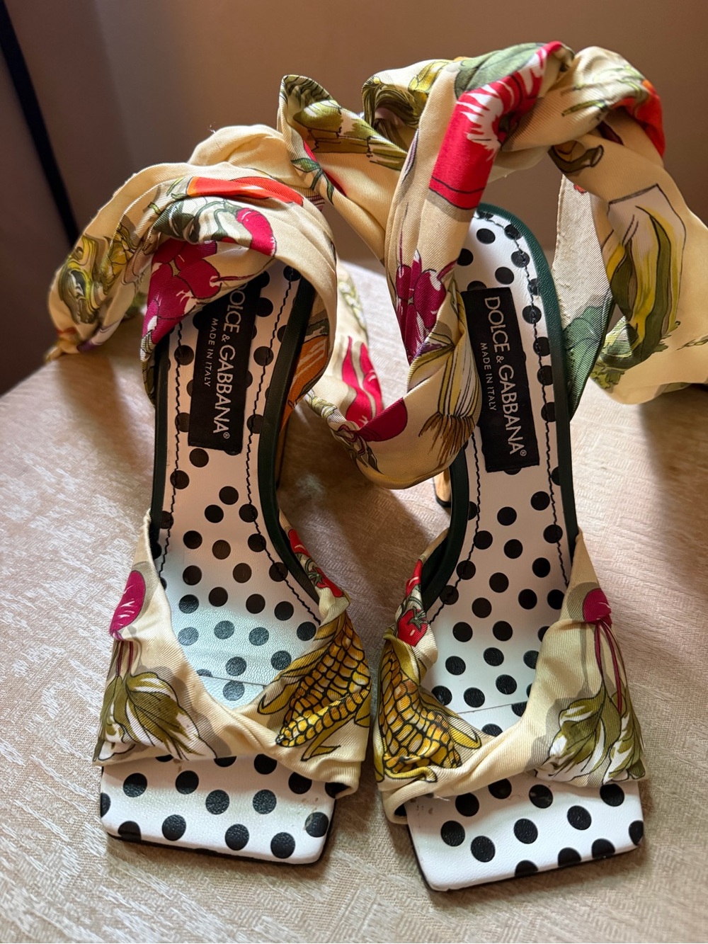Dolce & Gabbana Yellow Floral Ankle-Tie Sandals